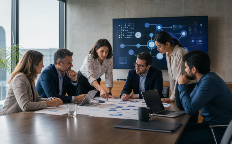 Equipo directivo español rediseñando procesos empresariales con inteligencia artificial