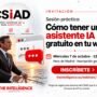 Webinar Cómo tener un asistente IA gratuito en tu web. Directivo al timón y gran ilustración de chat IA. 7 de octubre a las 12:00 h de Madrid.